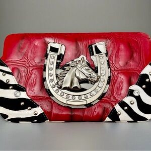 NEW Alyssa Western HORSE Wallet Red Black Zebra & Rhinestones Horseshoe